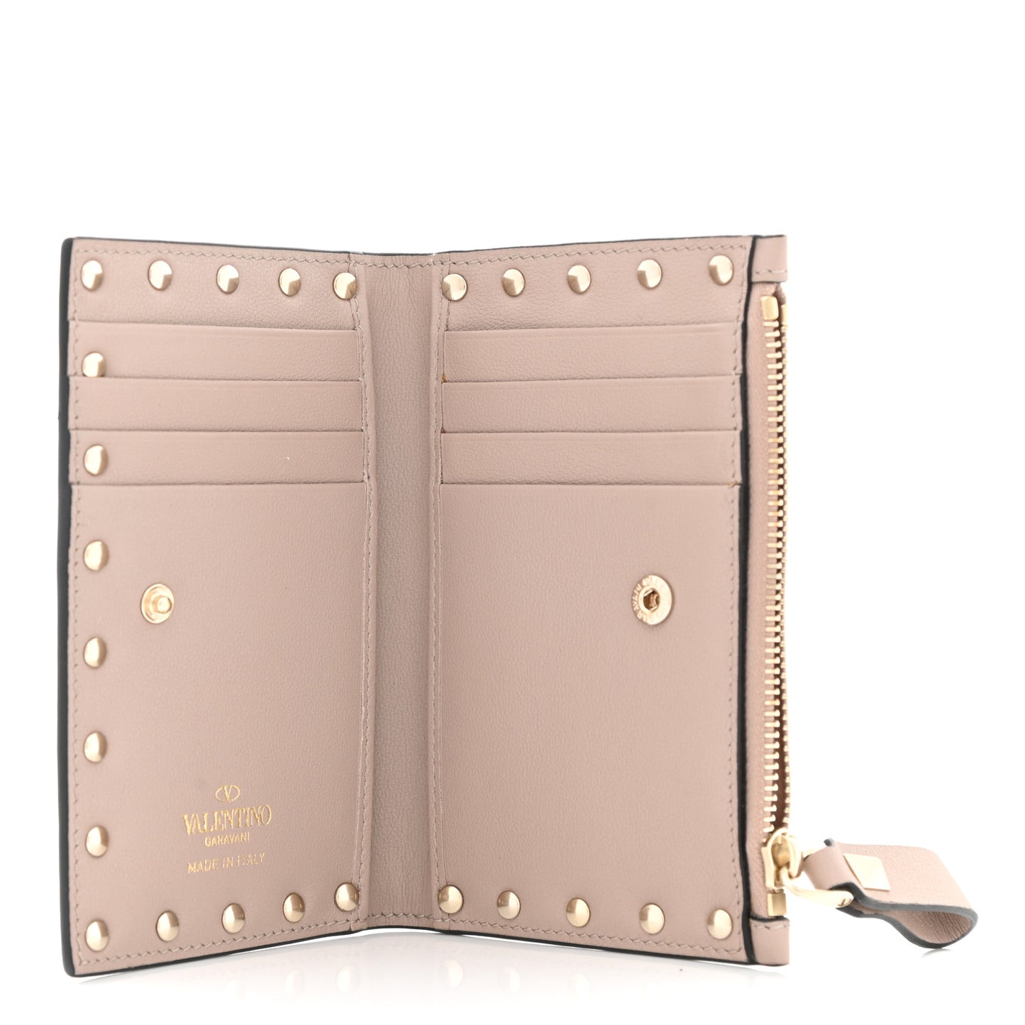 Calfskin Rockstud Coin Purse Card Holder Light Pink