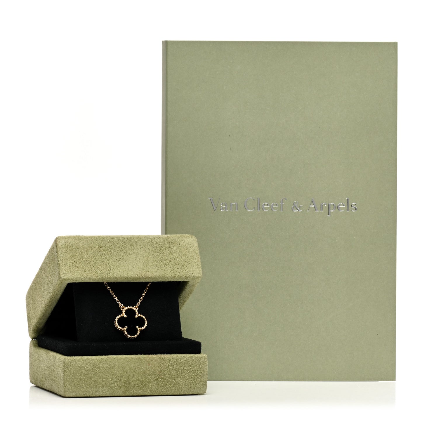 18K Yellow Gold Black Onyx Vintage Alhambra Pendant Necklace