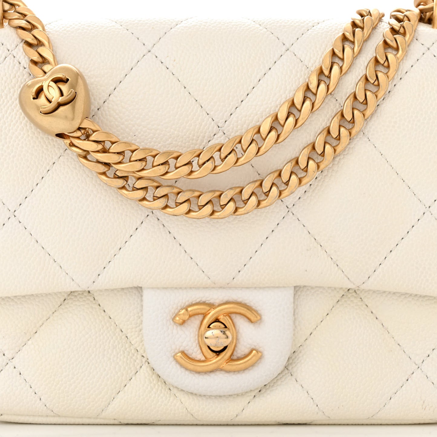 Caviar Quilted Mini Sweetheart Flap White