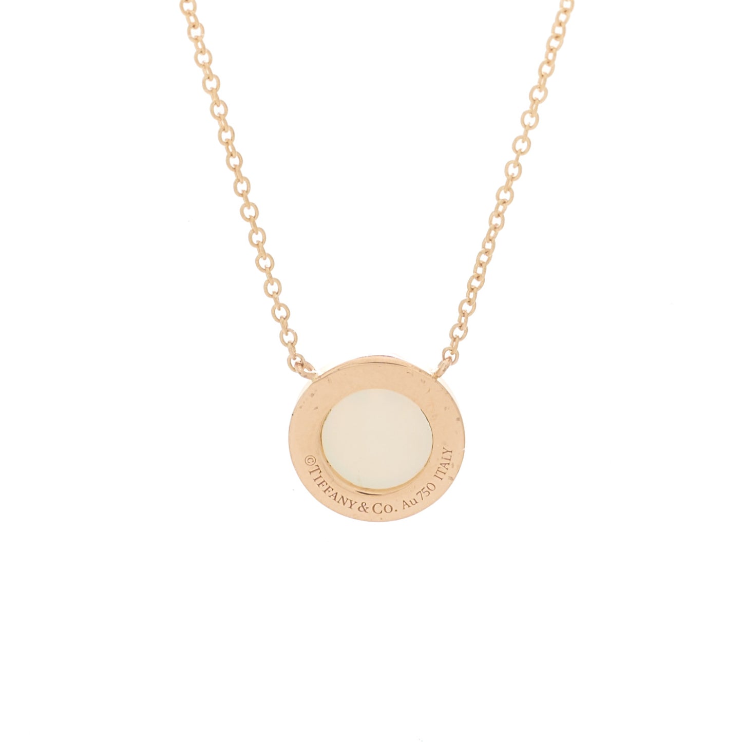 18K Rose Gold Diamond Mother of Pearl Small T Circle Pendant Necklace