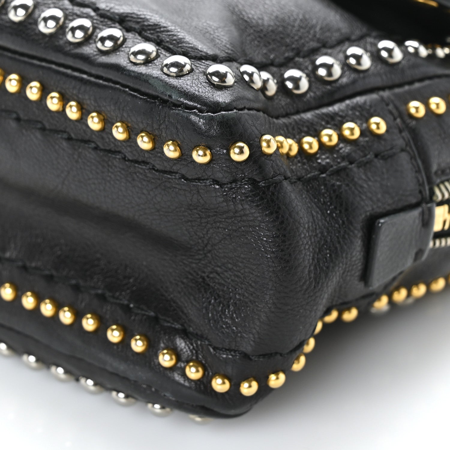 Prada Glace Calf Studded Pushlock Chain Shoulder Bag Black 8 of 8