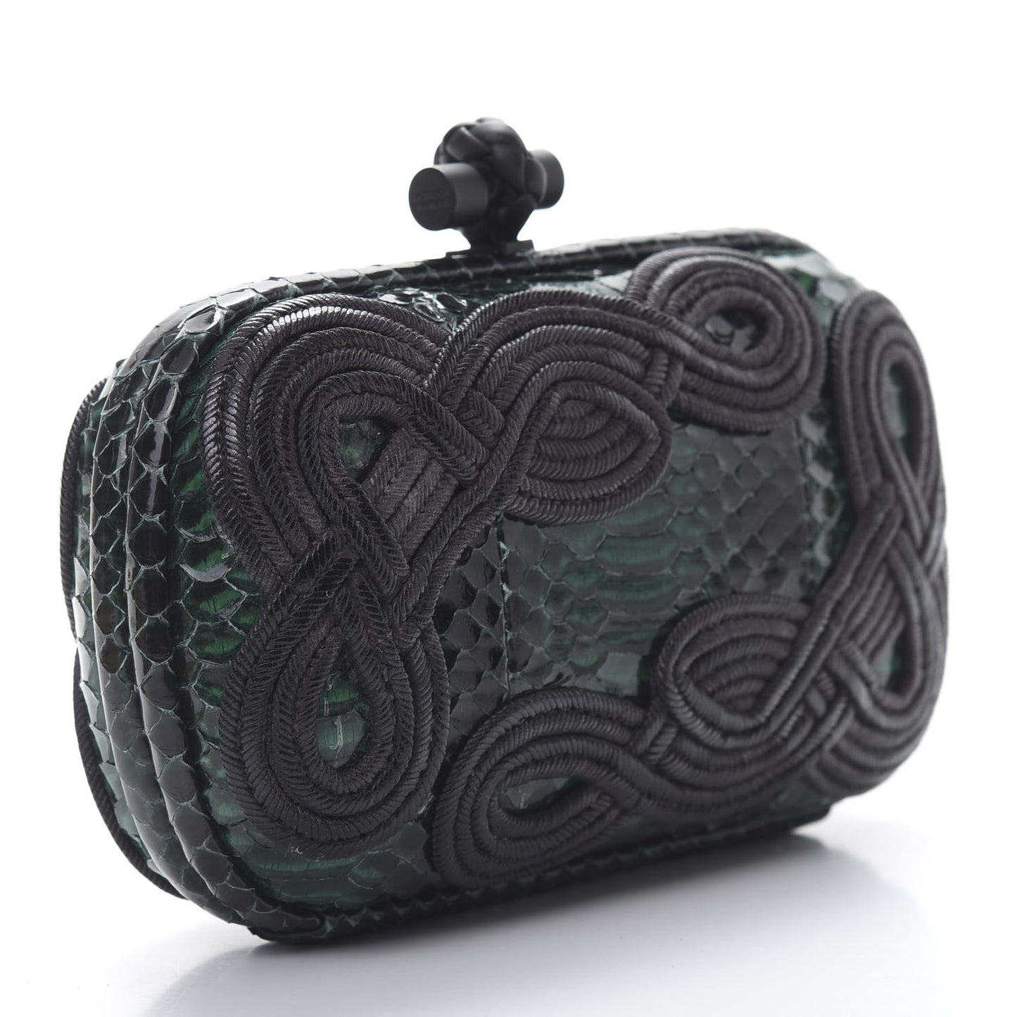 Snakeskin Passamaneria Woven Knot Clutch Emerald