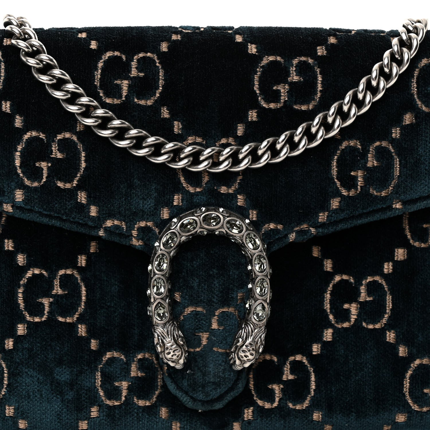 Gucci Velvet Crystal GG Monogram Mini Dionysus Chain Wallet Blue Beige Black 7 of 10