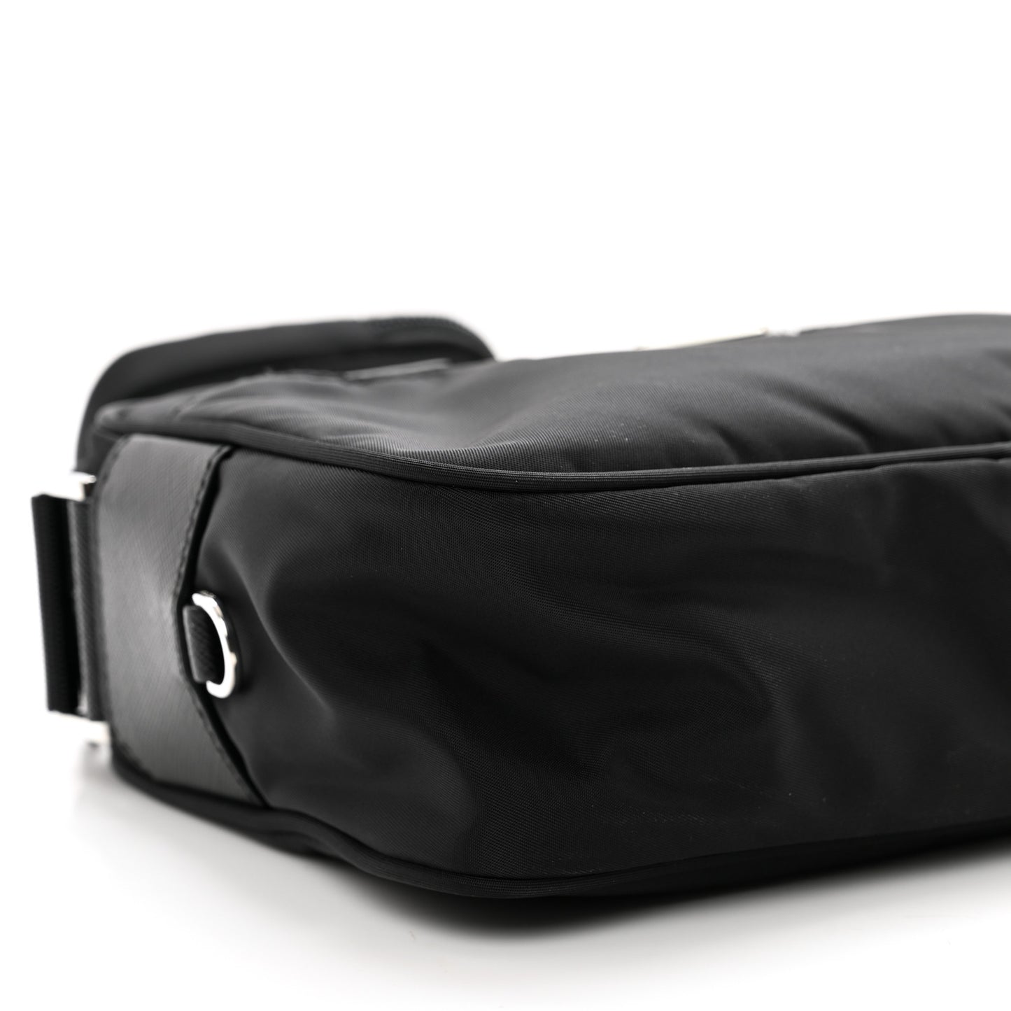Re-Nylon Vela Saffiano Double Zip Shoulder Bag Black
