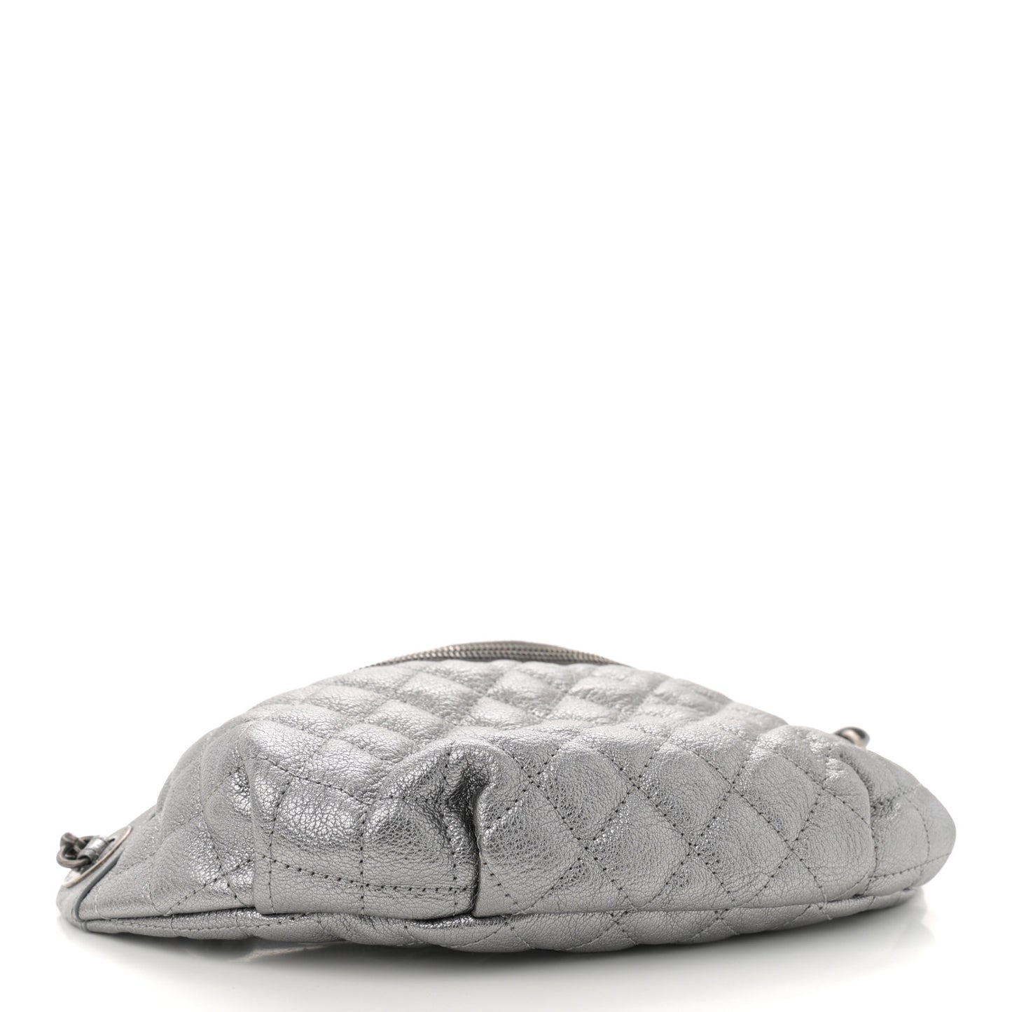 Metallic Calfskin Quilted Banane Waist Bag Fanny Pack Dark Silver