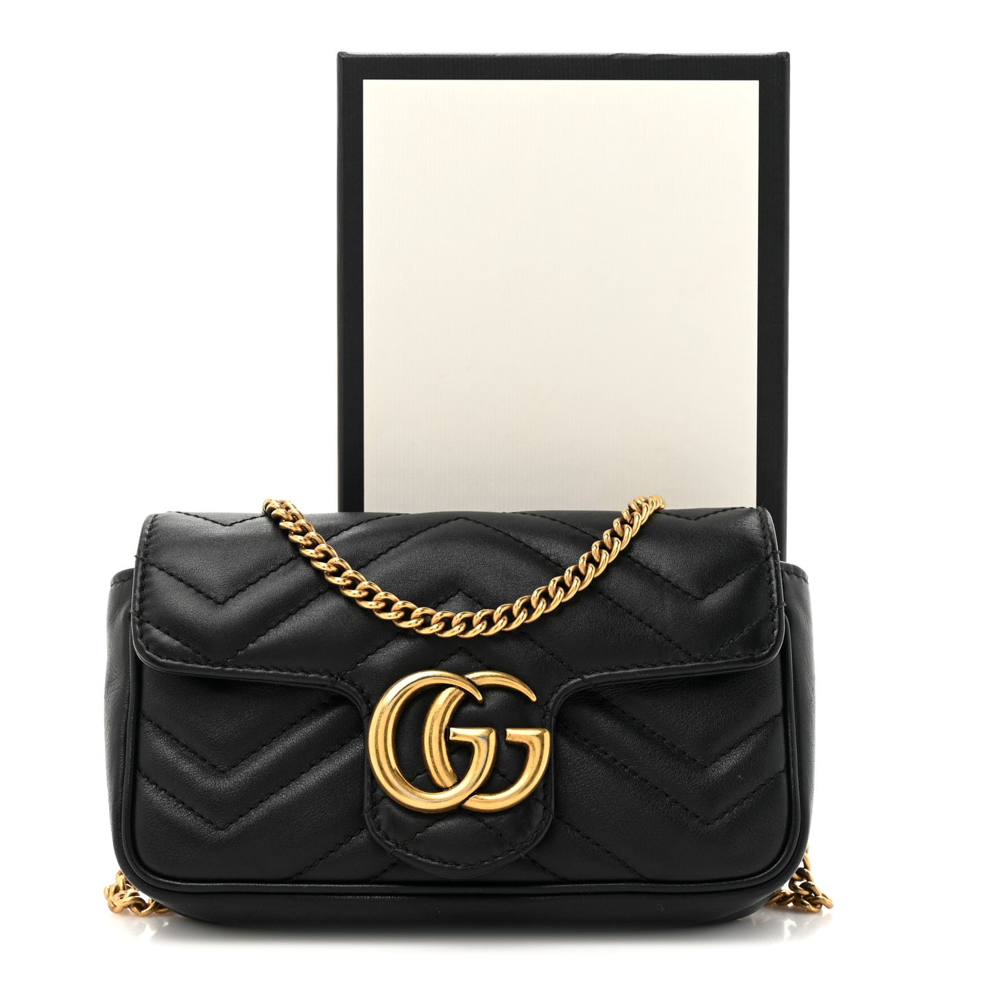 Calfskin Matelasse Super Mini GG Marmont Shoulder Bag Black