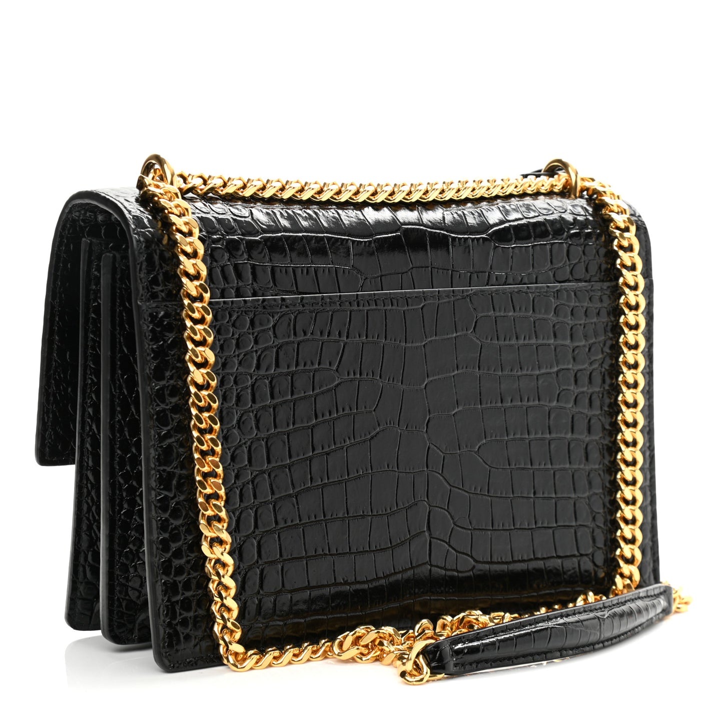 Calfskin Crocodile Embossed Medium Monogram Sunset Black