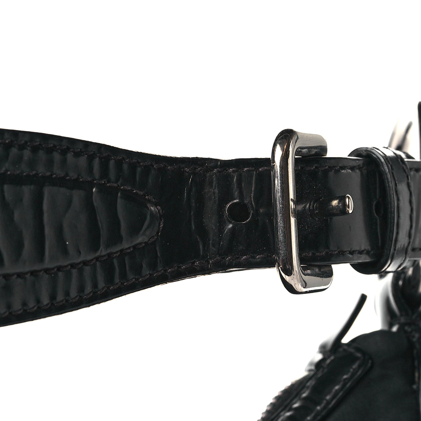 Tessuto Nylon Calfskin Logo Shoulder Bag Black