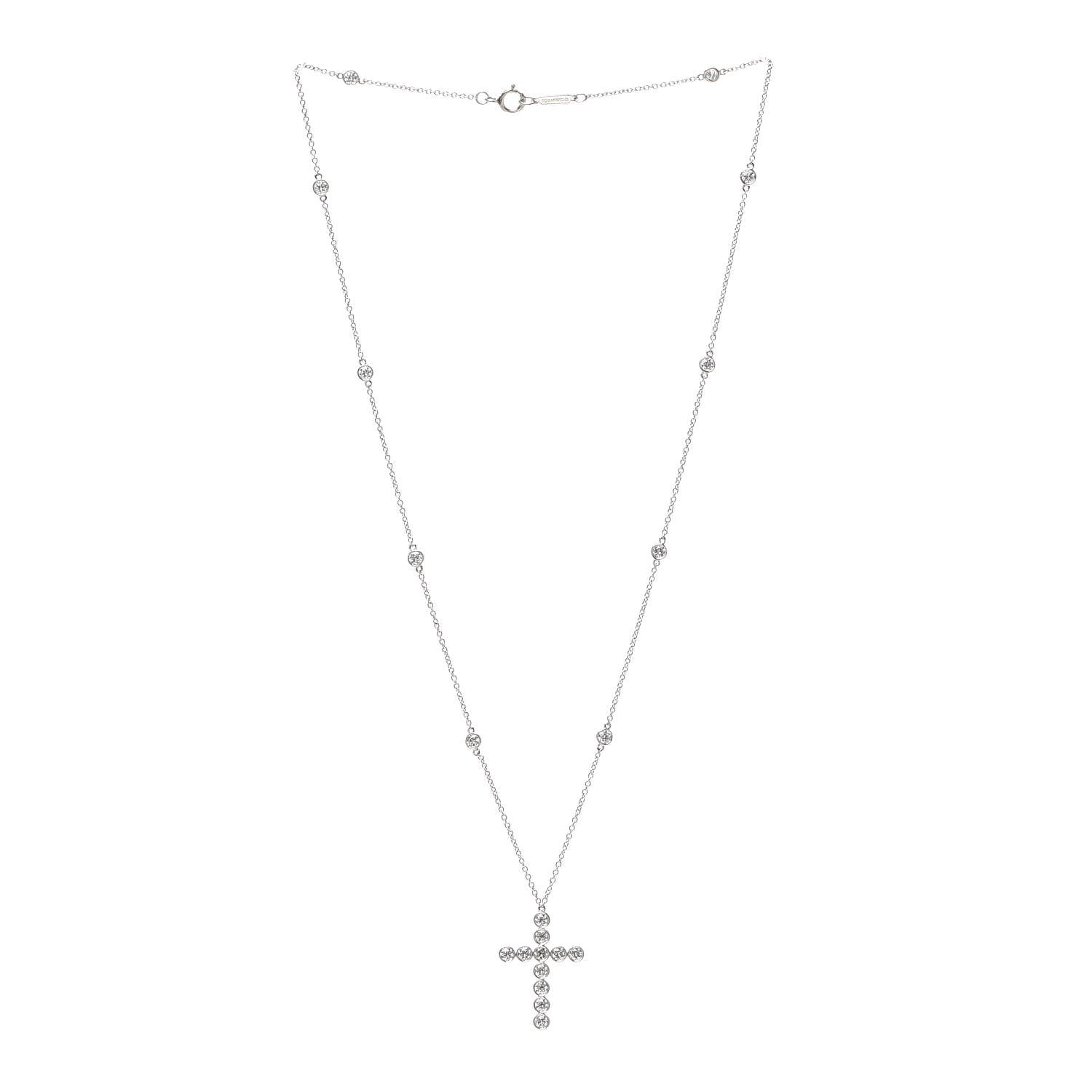 Tiffany Platinum Diamond Small Jazz Cross Pendant Necklace 3 of 6