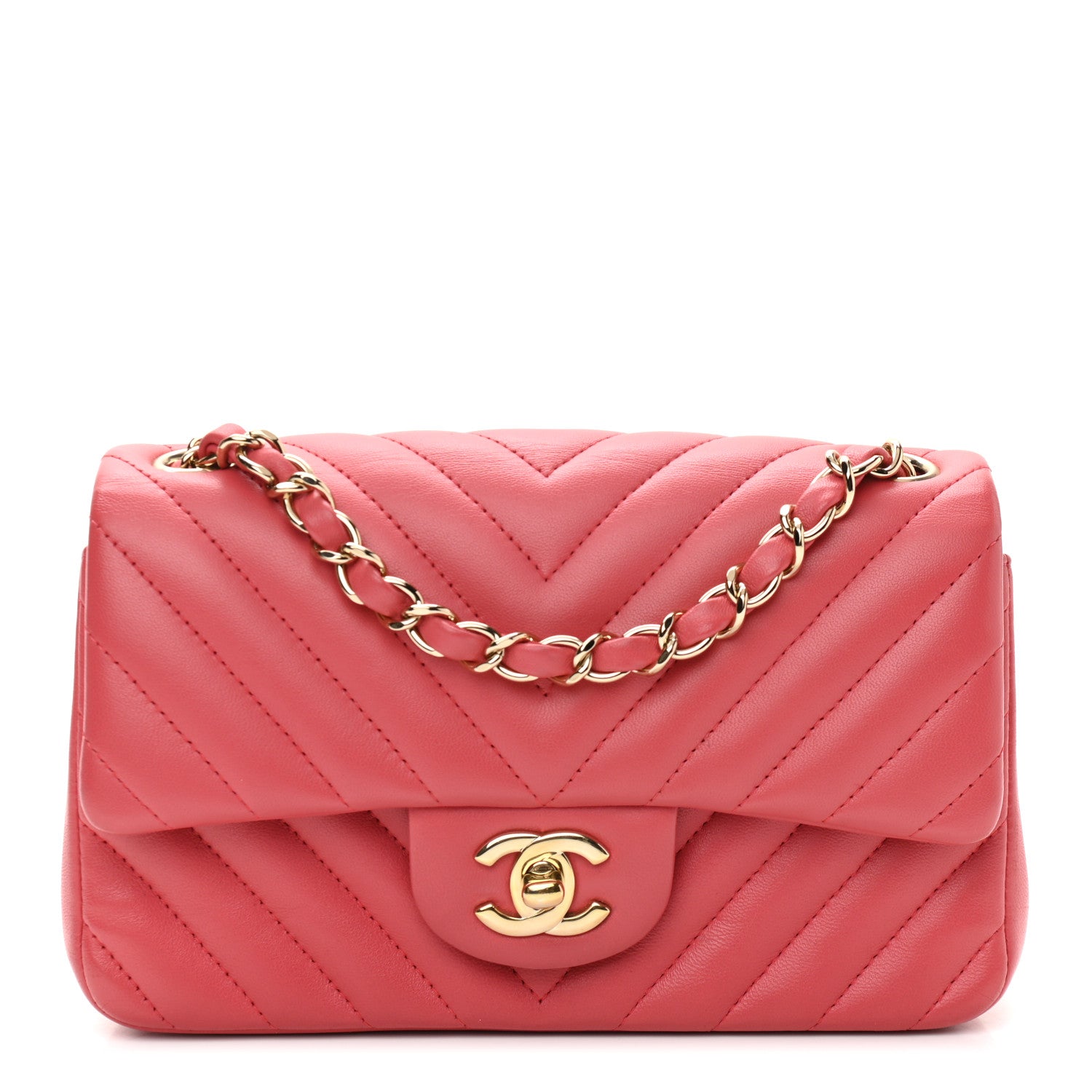 Chanel Lambskin Chevron Quilted Mini Rectangular Flap Pink 1034318 ...
