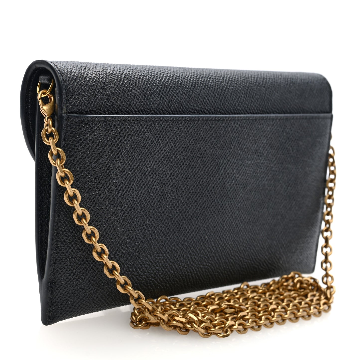 Grained Calfskin Saddle Chain Wallet Pouch Black