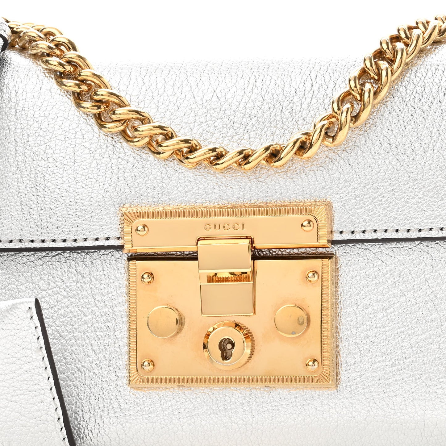 Metallic Goatskin Small Padlock Shoulder Bag Argento