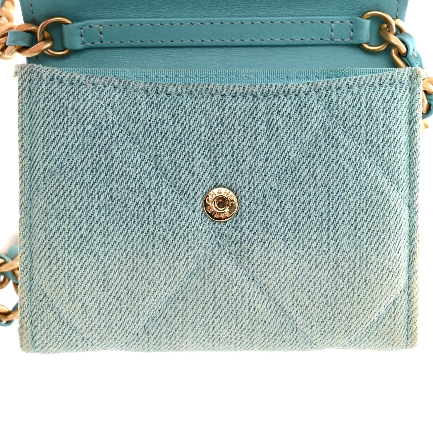 Chanel Denim Quilted Chanel 19 Flap Coin Purse With Chain Neon Blue 13 of 13
