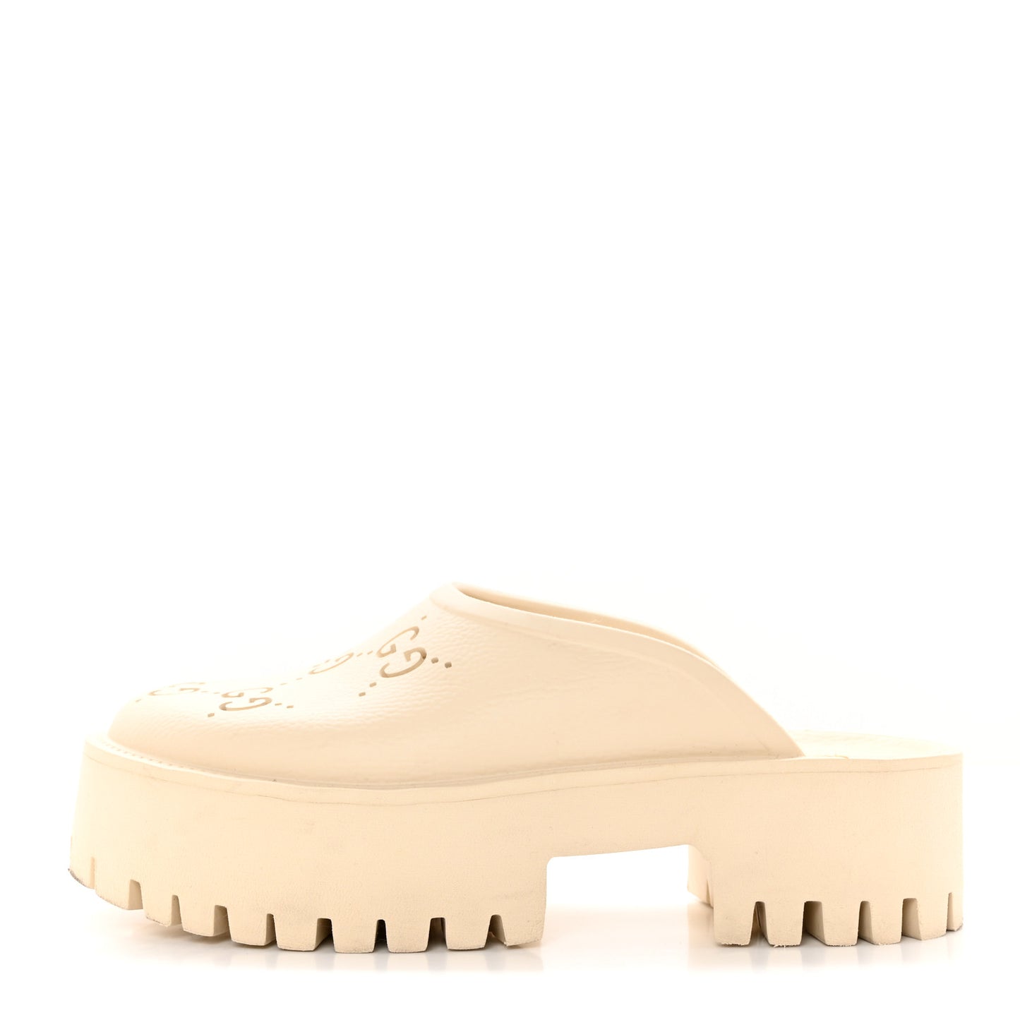 Rubber GG Monogram Perforated Elea Platform 55mm Lug Sole Sandals 39 Mystic White