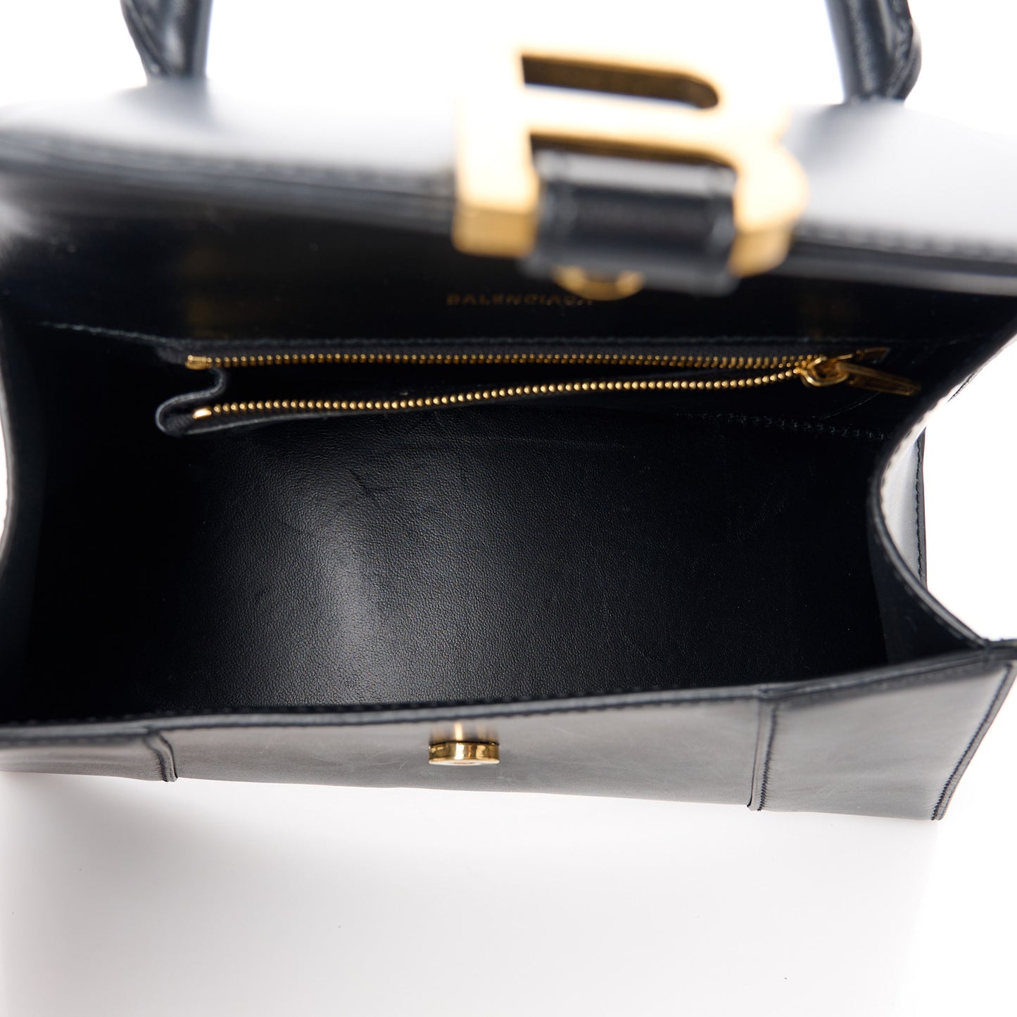 Shiny Box Calfskin Small Hourglass Top Handle Bag Black