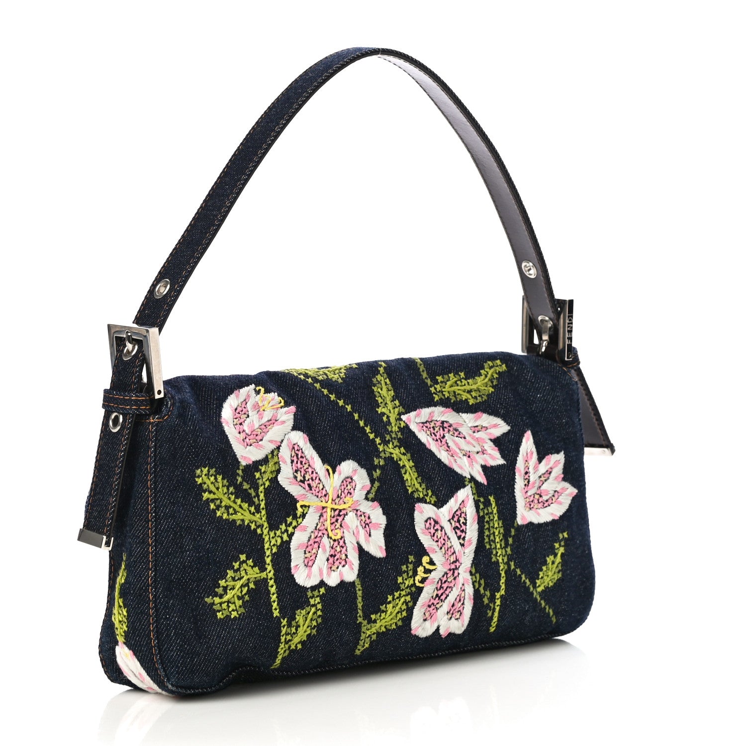 Fendi Denim Embroidered Baguette Blue Multicolor 3 of 9