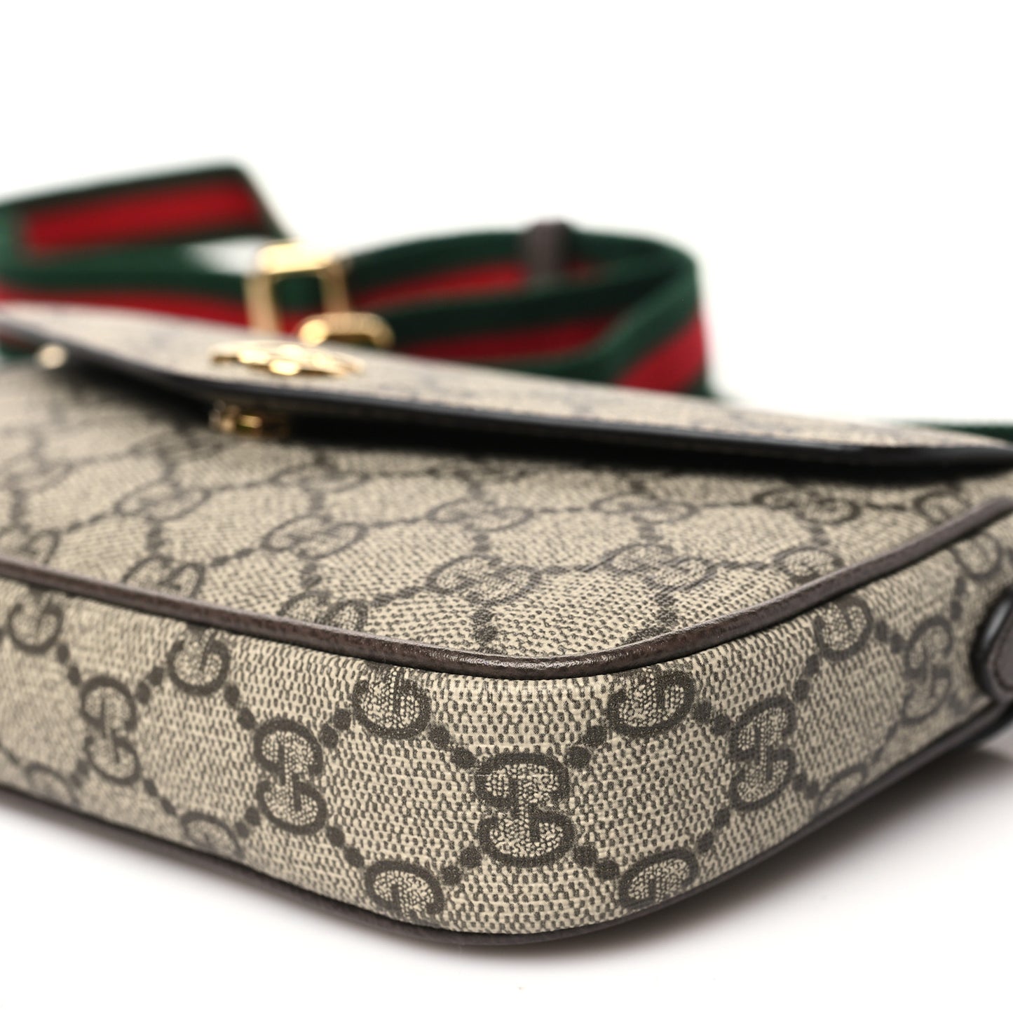 GG Supreme Monogram Textured Dollar Calfskin Web Mini Ophidia Envelope Shoulder Bag Beige Ebony