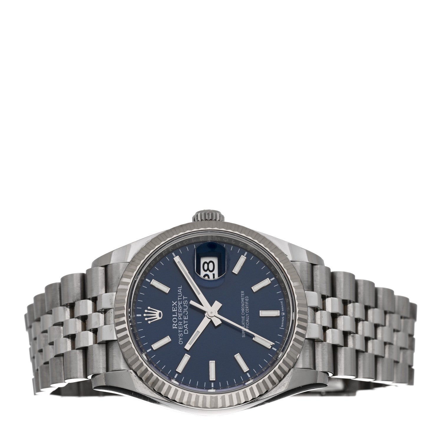Rolex Stainless Steel 18K White Gold 36mm Oyster Perpetual Datejust Watch Bright Blue 126234 2 of 5