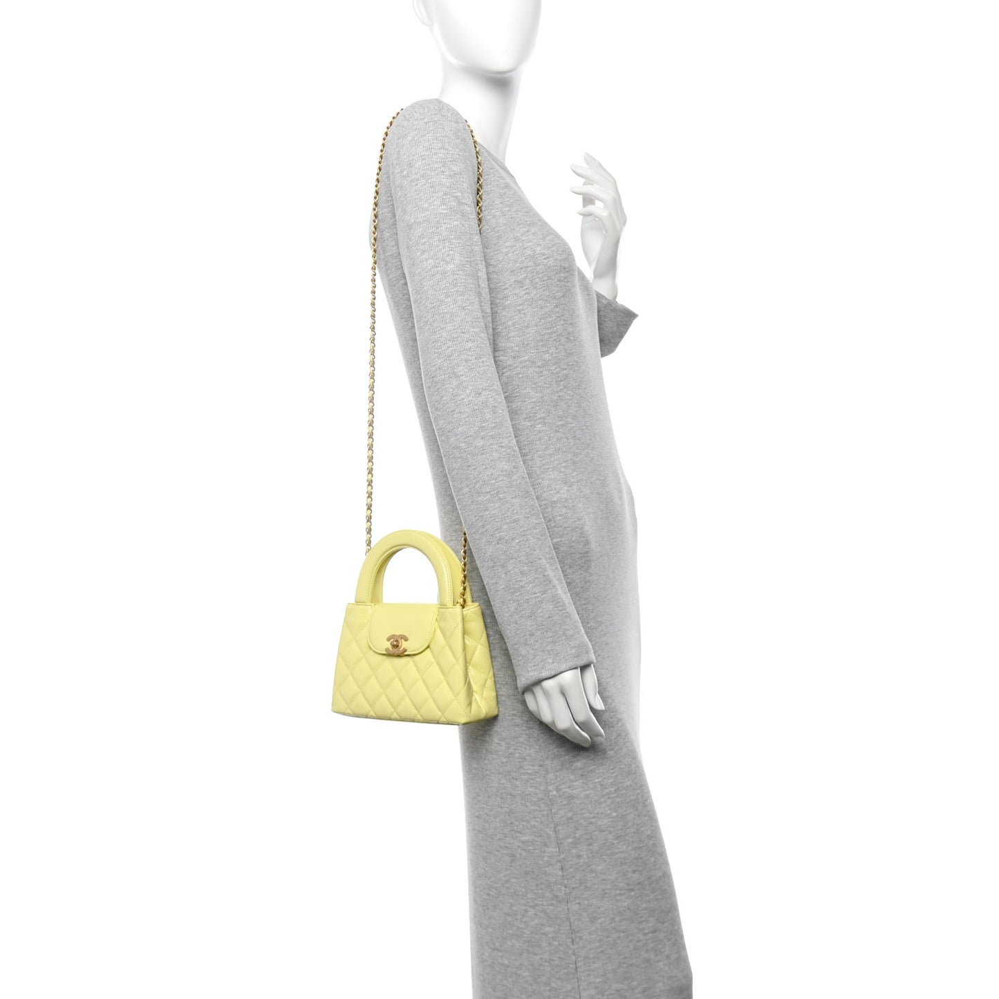 Shiny Aged Calfskin Quilted Nano Kelly Shopper Light Yellow