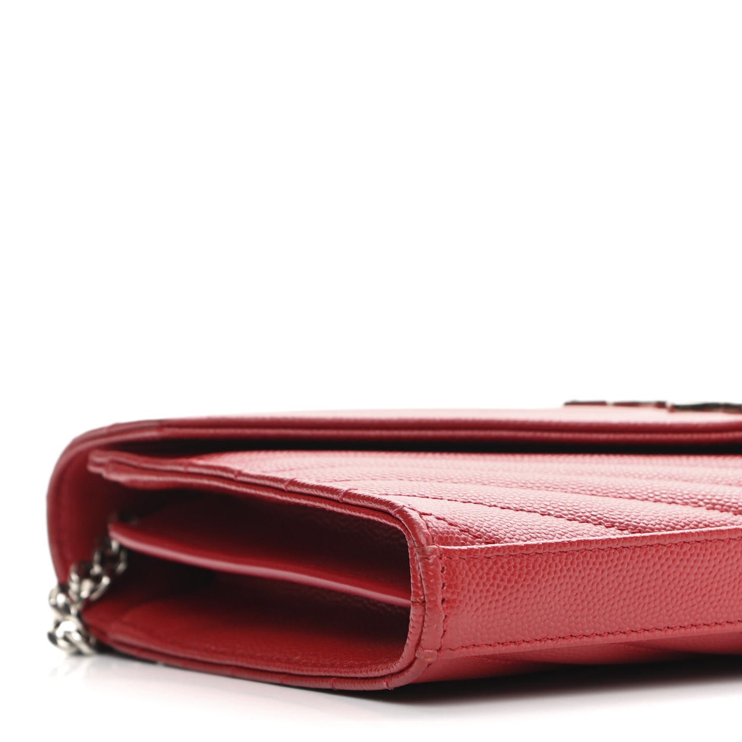 Grain De Poudre Matelasse Chevron Monogram Chain Wallet Red