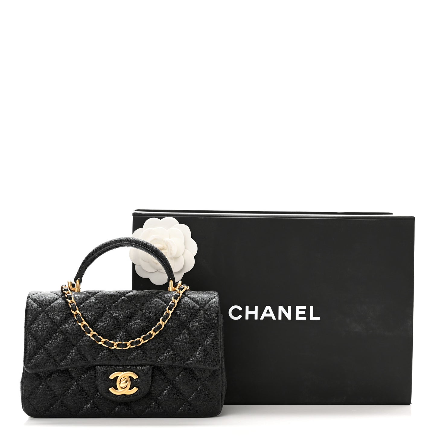 Caviar Quilted Mini Top Handle Rectangular Flap Black
