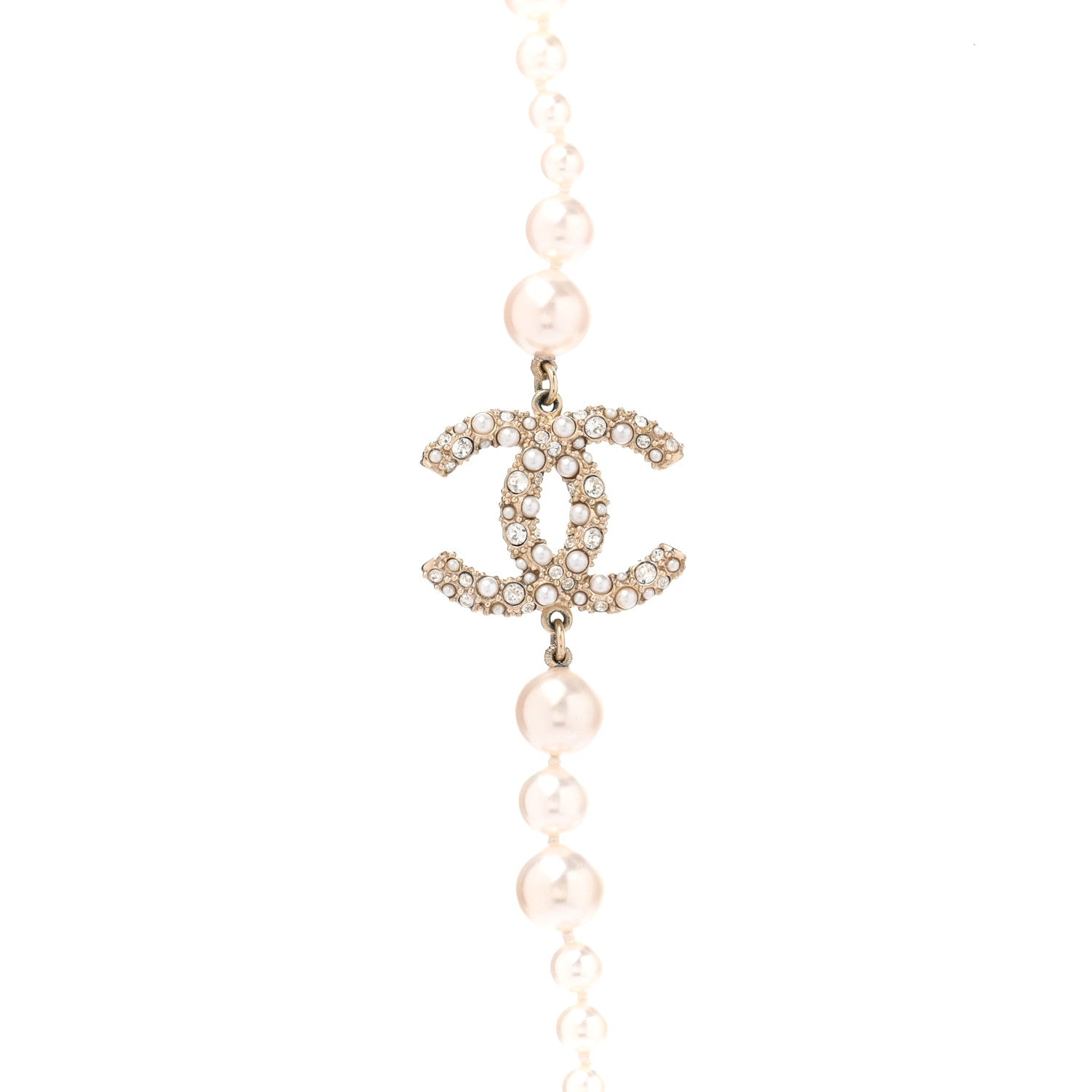Chanel Pearl Crystal CC Cluster Long Necklace Gold 4 of 7