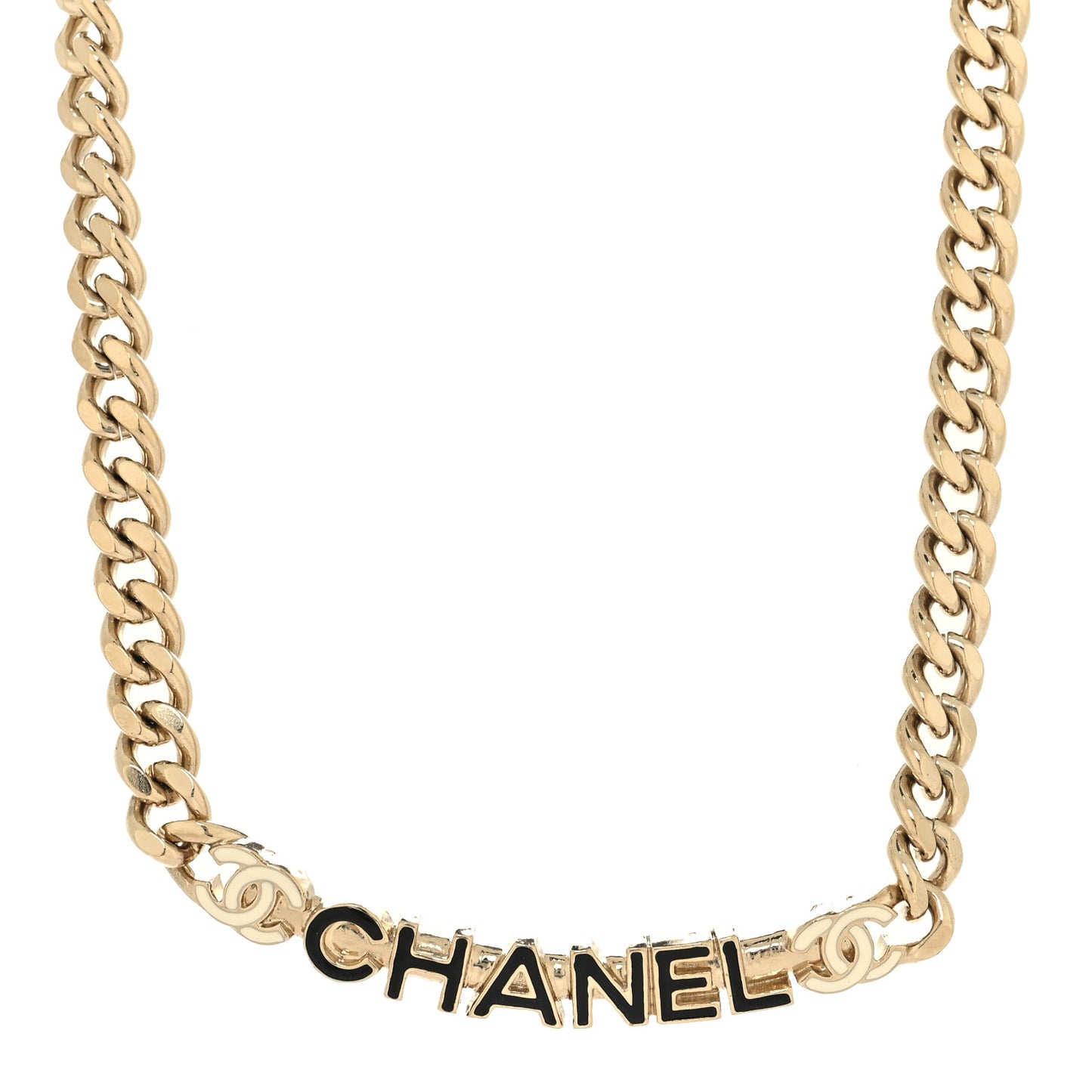 Enamel Metal Logo Choker Necklace Gold Black White