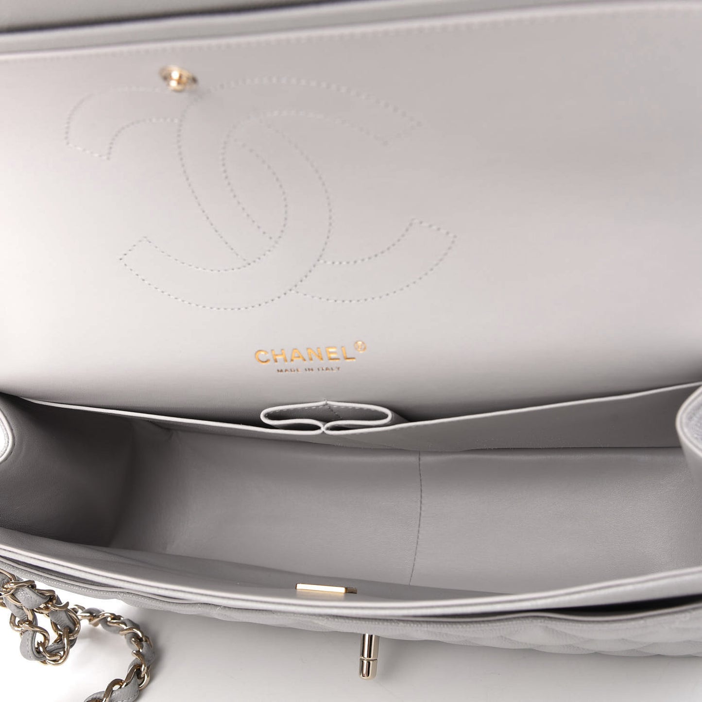 Caviar Quilted Jumbo Double Flap Grey