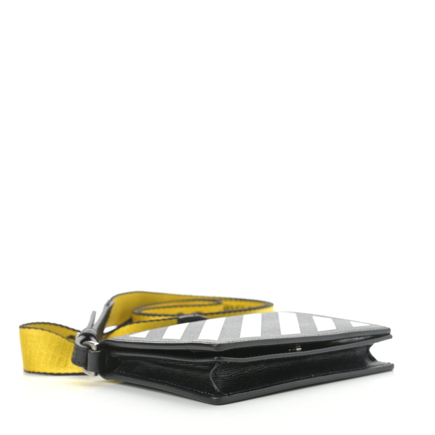 Saffiano Striped Diag Flap Wallet With Strap Black White
