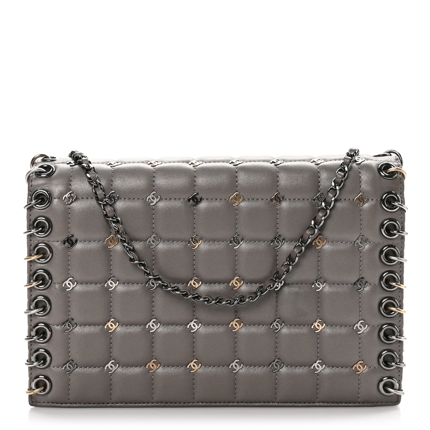 Chanel Lambskin Chocolate Bar Piercing CC Studded Small Chain Flap Bag Grey 1 of 10