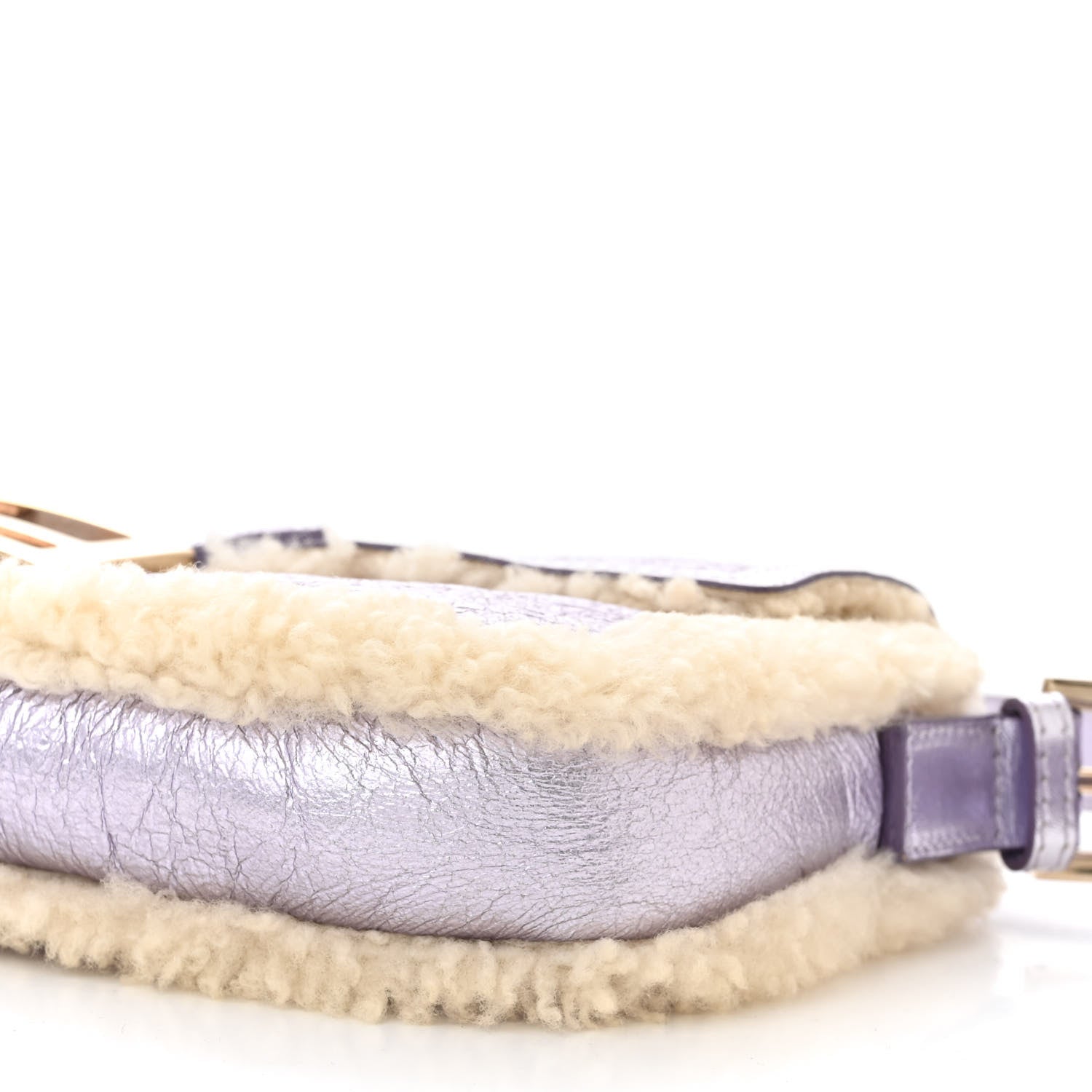 Fendi Metallic Laminated Lambskin Shearling Baguette Lilac Natural 11 of 12