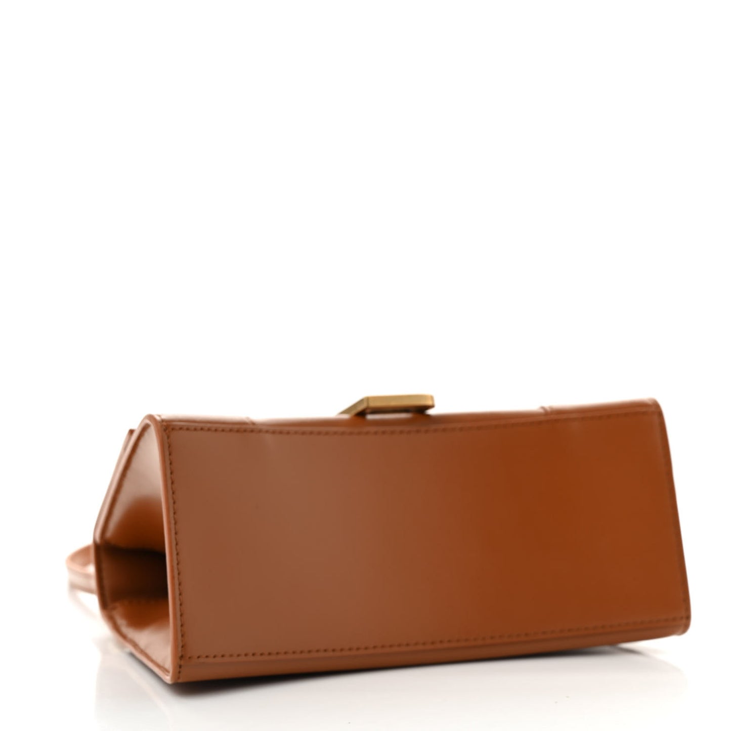 Shiny Box Calfskin Small Hourglass Top Handle Bag Camel