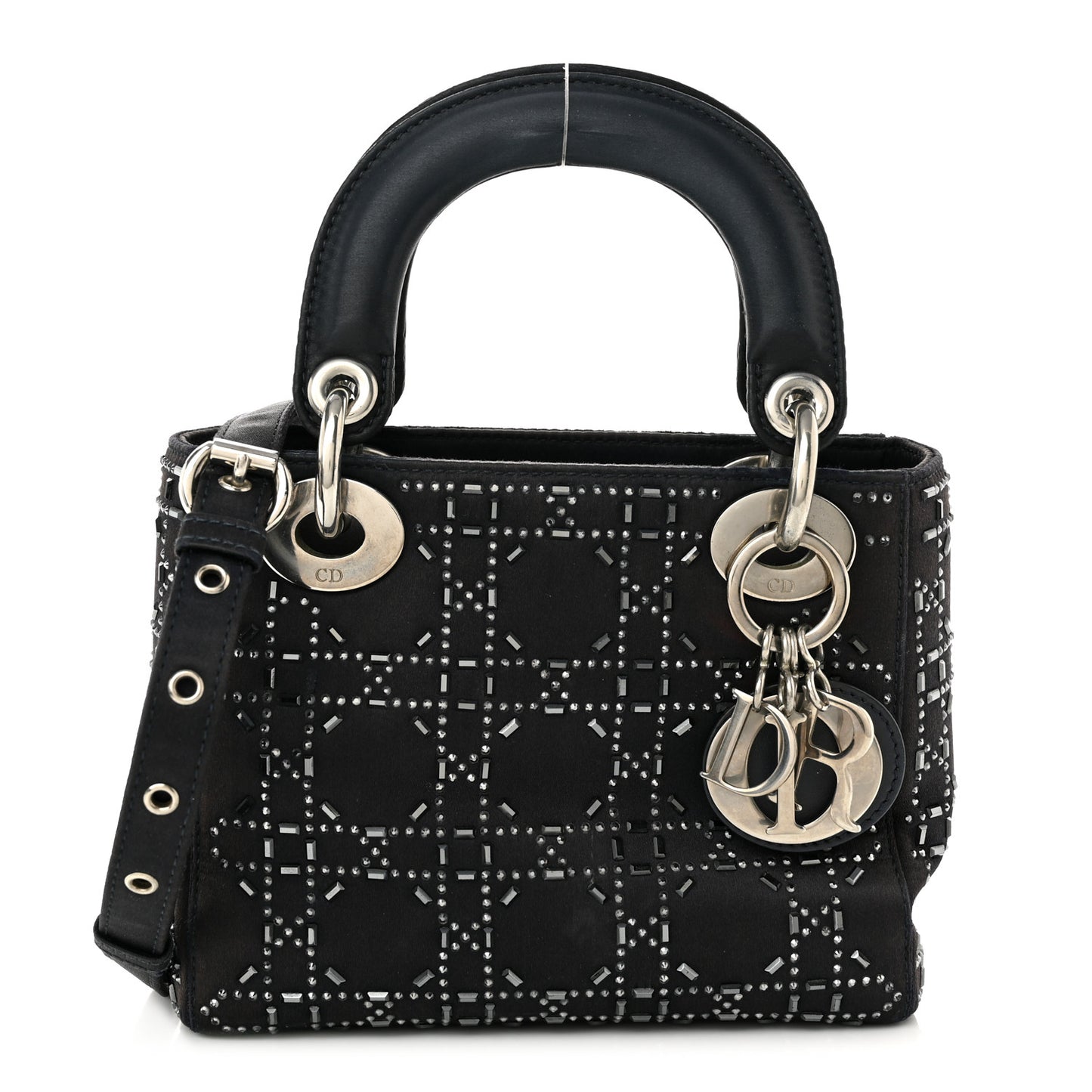 Satin Crystal Cannage Mini Lady Dior Navy