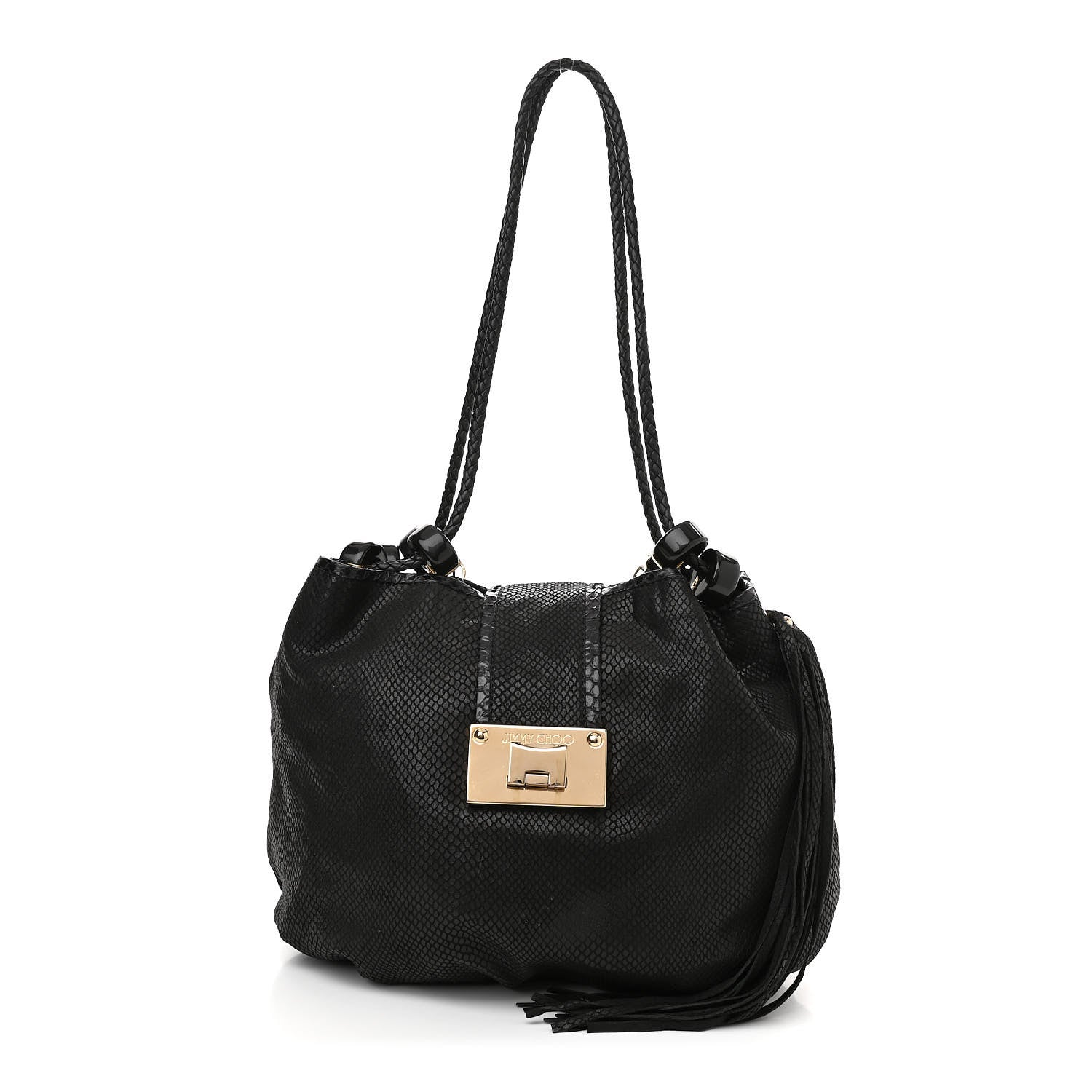 Jimmy Choo Calfskin Snakeskin Embossed Elaphe Snakeskin Robin Bag Black 1 of 9