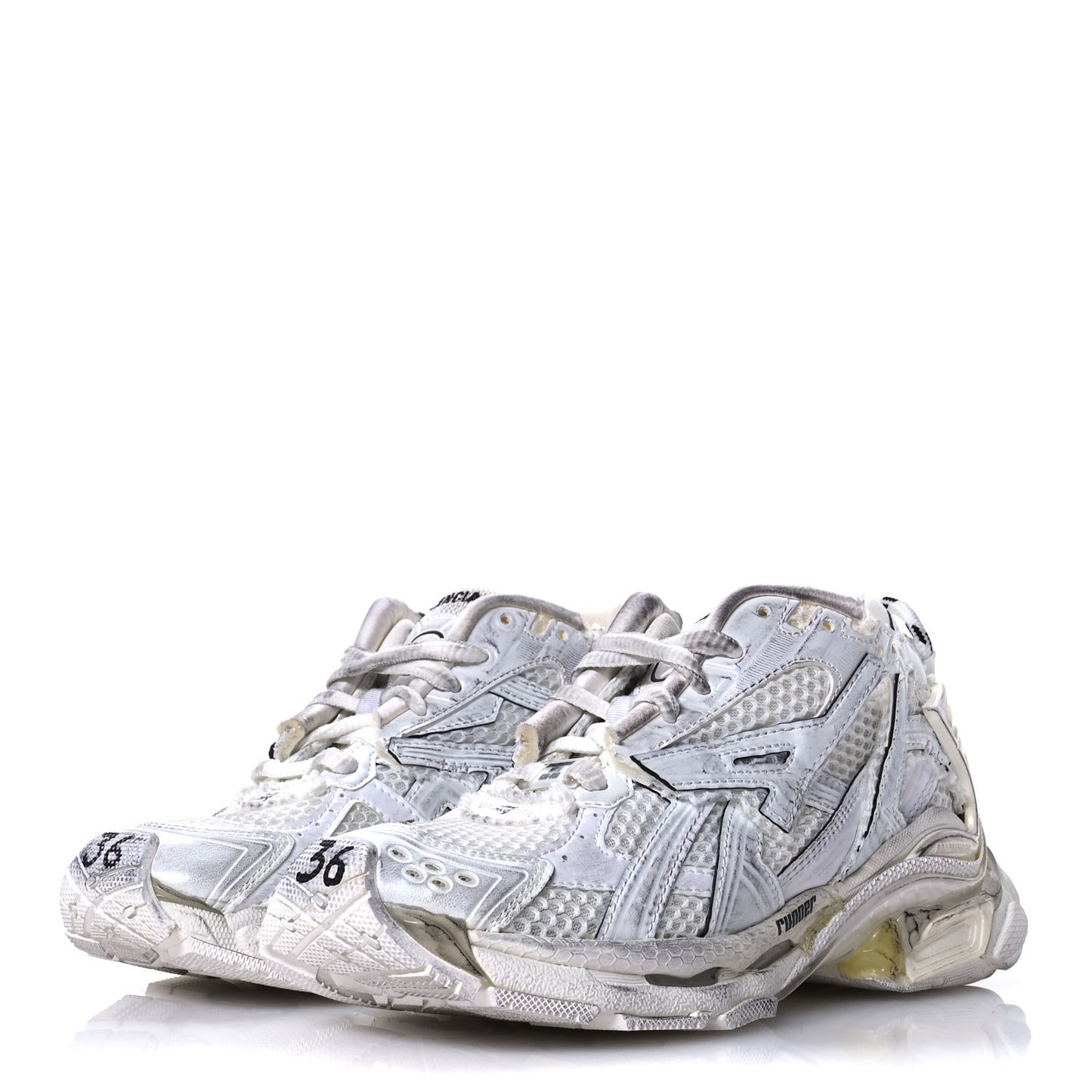 Mesh Rubber Monocolor Womens Runner Sneakers 36 White