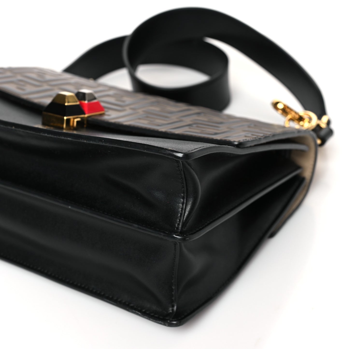 Vitello Liberty Bi-Color FF 1974 Embossed Kan I Shoulder Bag Black Maya