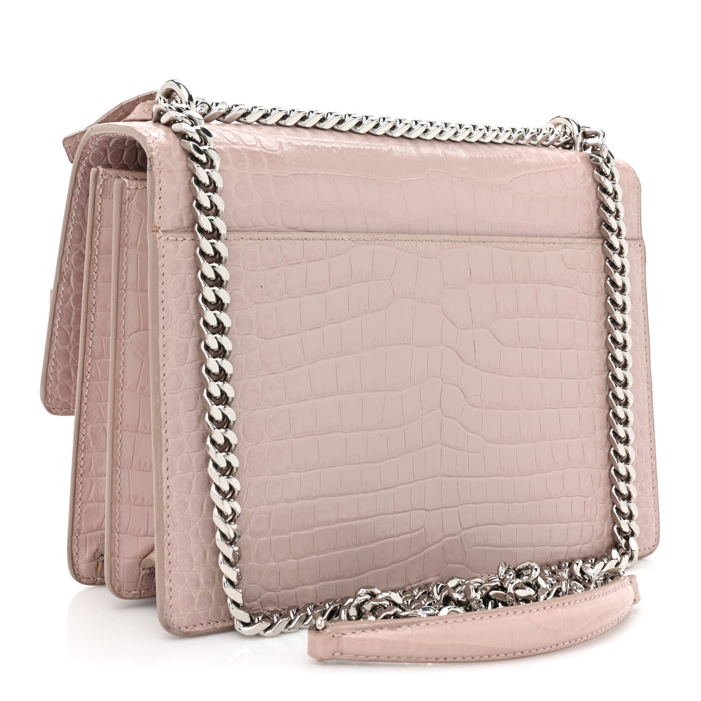 Calfskin Crocodile Embossed Medium Monogram Sunset Powder Pink