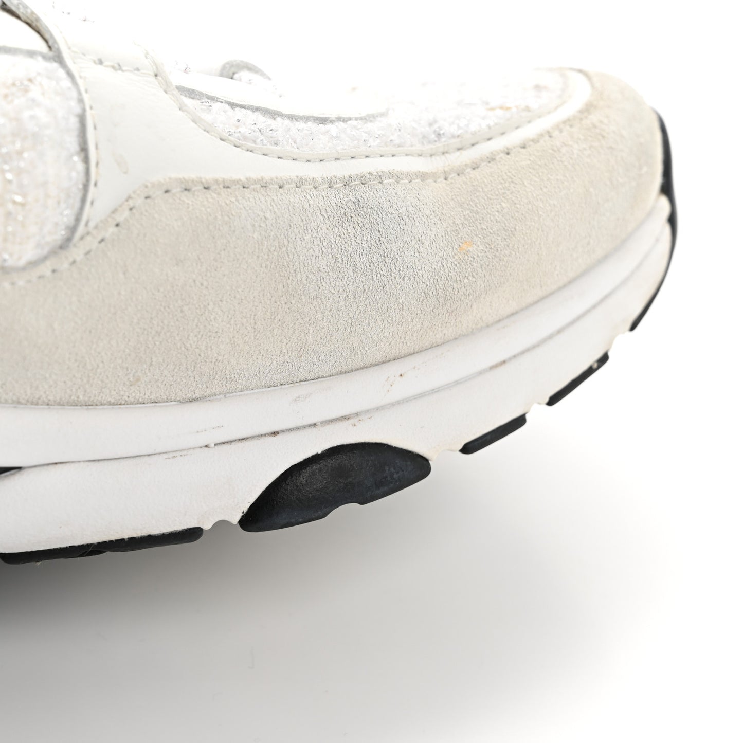 Painted Iridescent Cotton Tweed Suede Calfskin Womens CC Sneakers 39.5 White Silver Multicolor