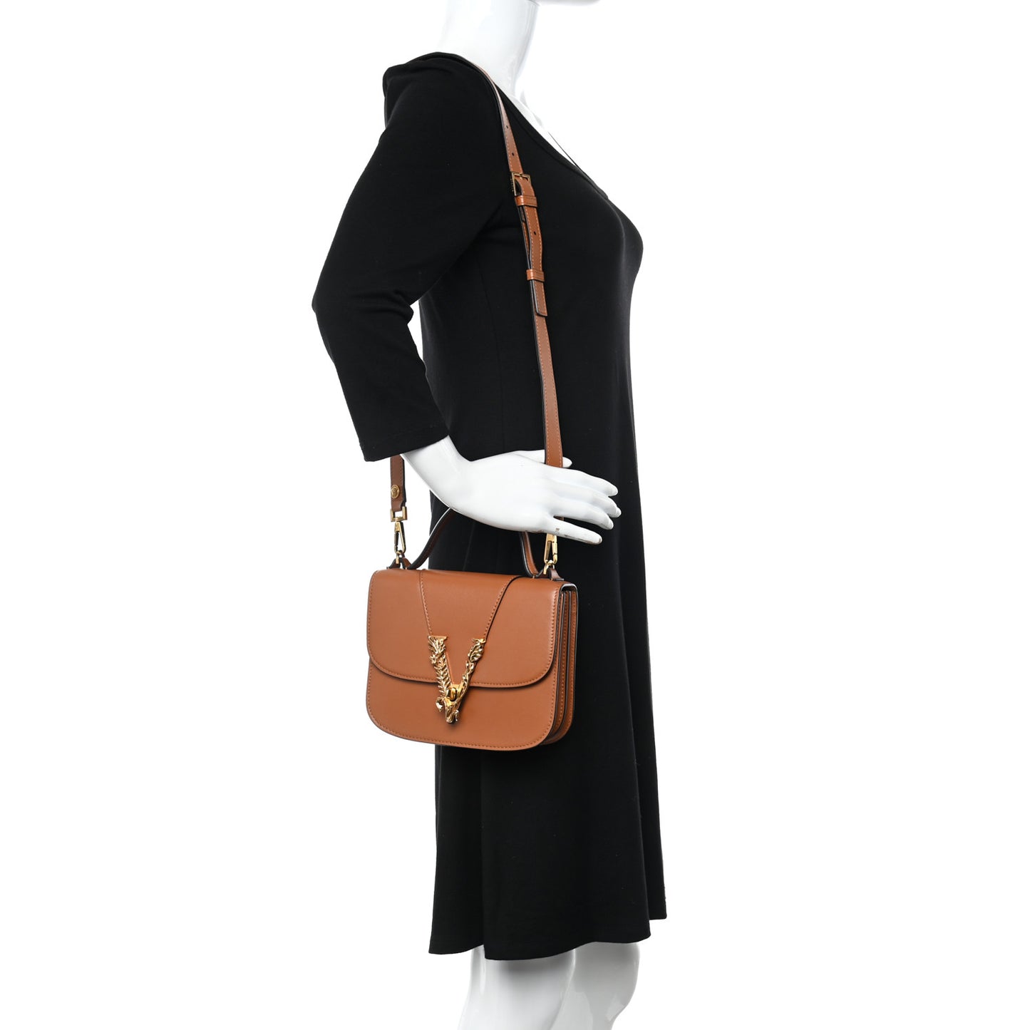 Vitello Barocco Virtus V Small Top Handle Shoulder Bag Brown