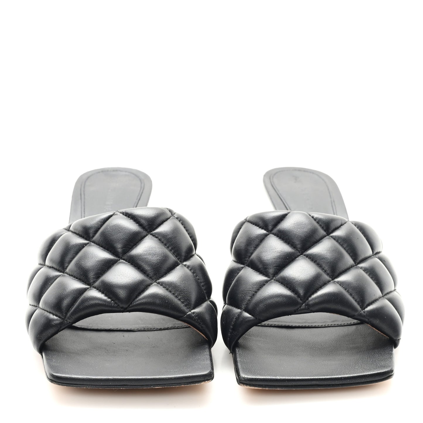 Nappa Matelasse Padded Mid Heel Mule Sandals 38.5 Black