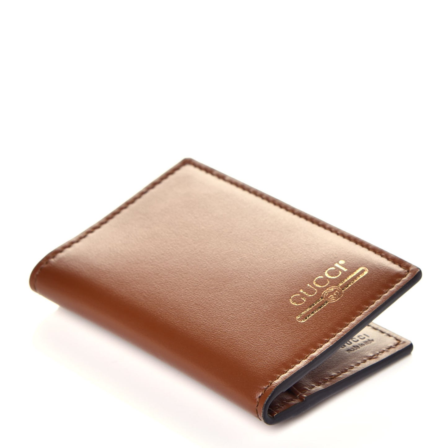 Calfskin Bi-Fold Logo Card Case Wallet Brown