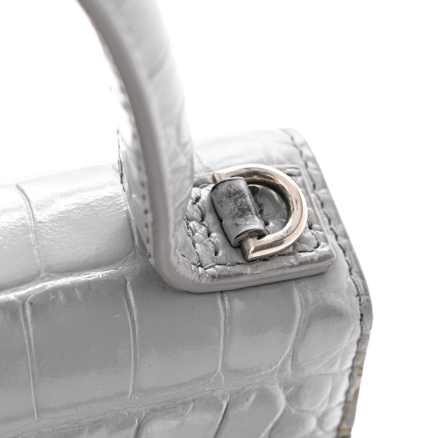 Shiny Calfskin Crocodile Embossed XS Sharp Top Handle Bag Balenciaga Grey