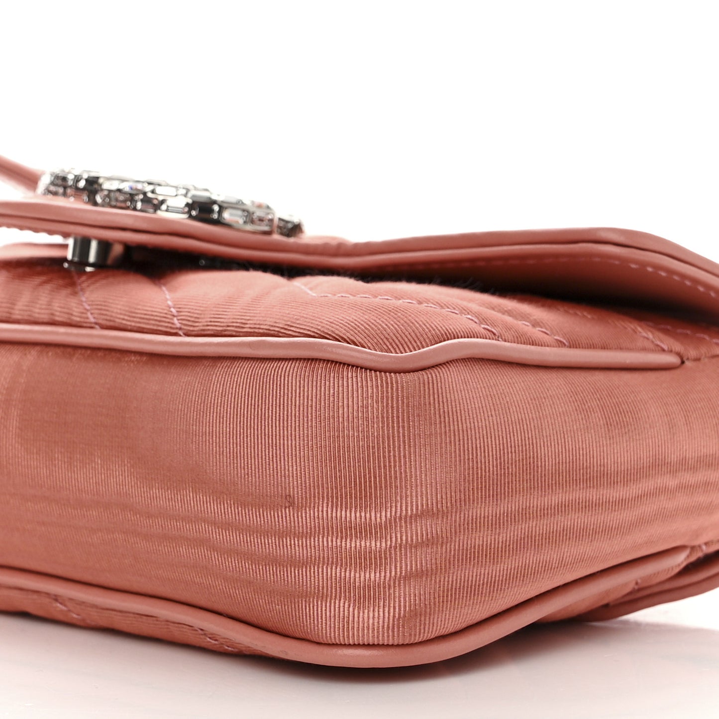 Moire Fabric Calfskin Crystal Matelasse Mini GG Marmont Chain Belt Bag 95 38 Blush