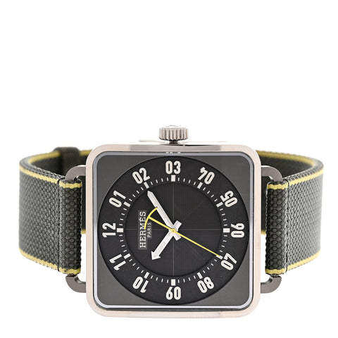 Stainless Steel Fabric 38mm Carre H Automatic Watch Gris Perle