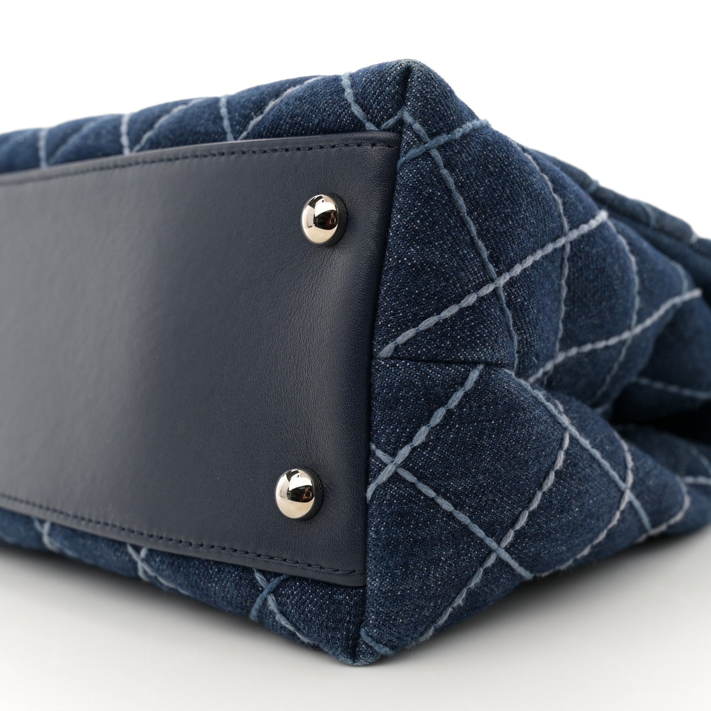 Denim Quilted Small Coco Handle Flap Blue