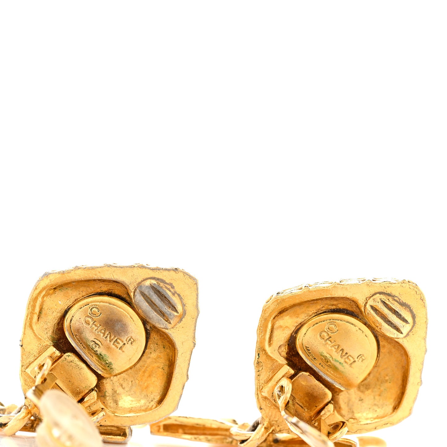 Metal CC Bow Drop Clip On Earrings Gold