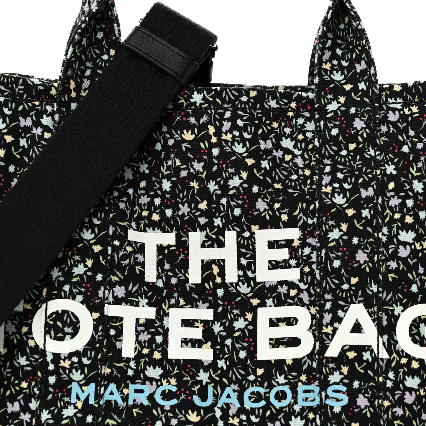 Cotton Canvas Floral Print Medium The Traveler Tote Bag Black