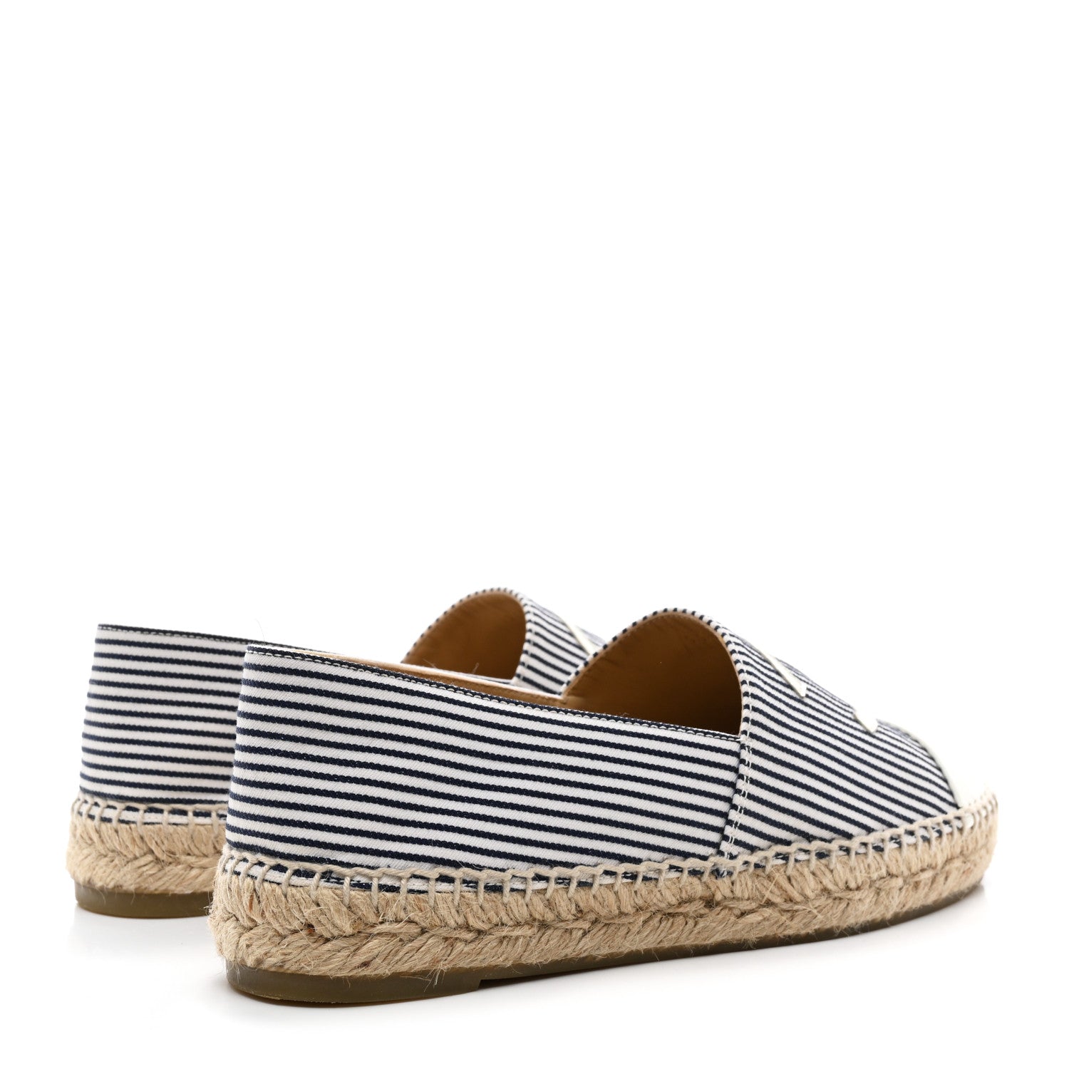 Chanel Canvas Striped Patent CC Espadrilles 37 Ivory Navy White 4 of 11