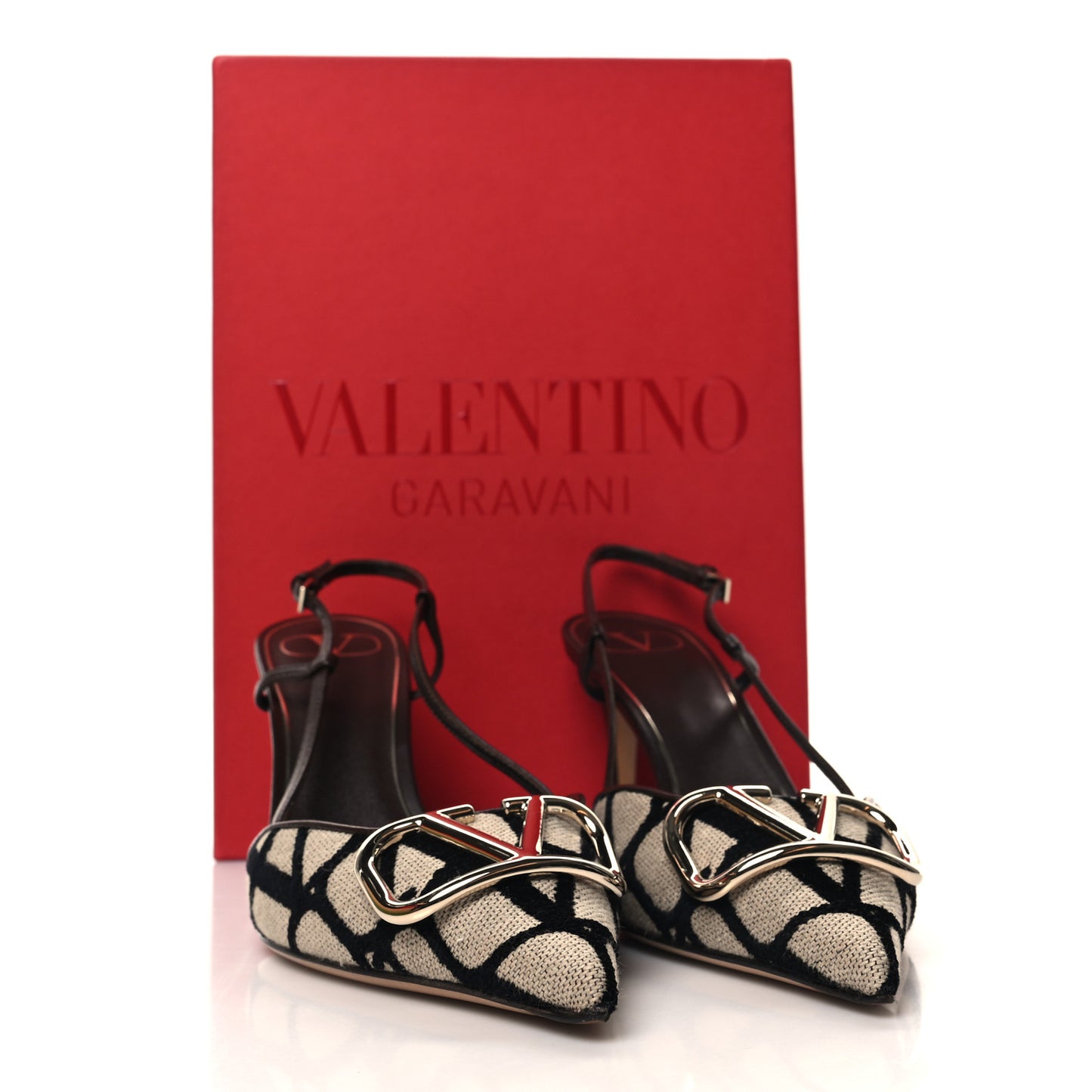 Toile Iconographe Vlogo Slingback 80mm Pumps 39 Naturale Black Fondant