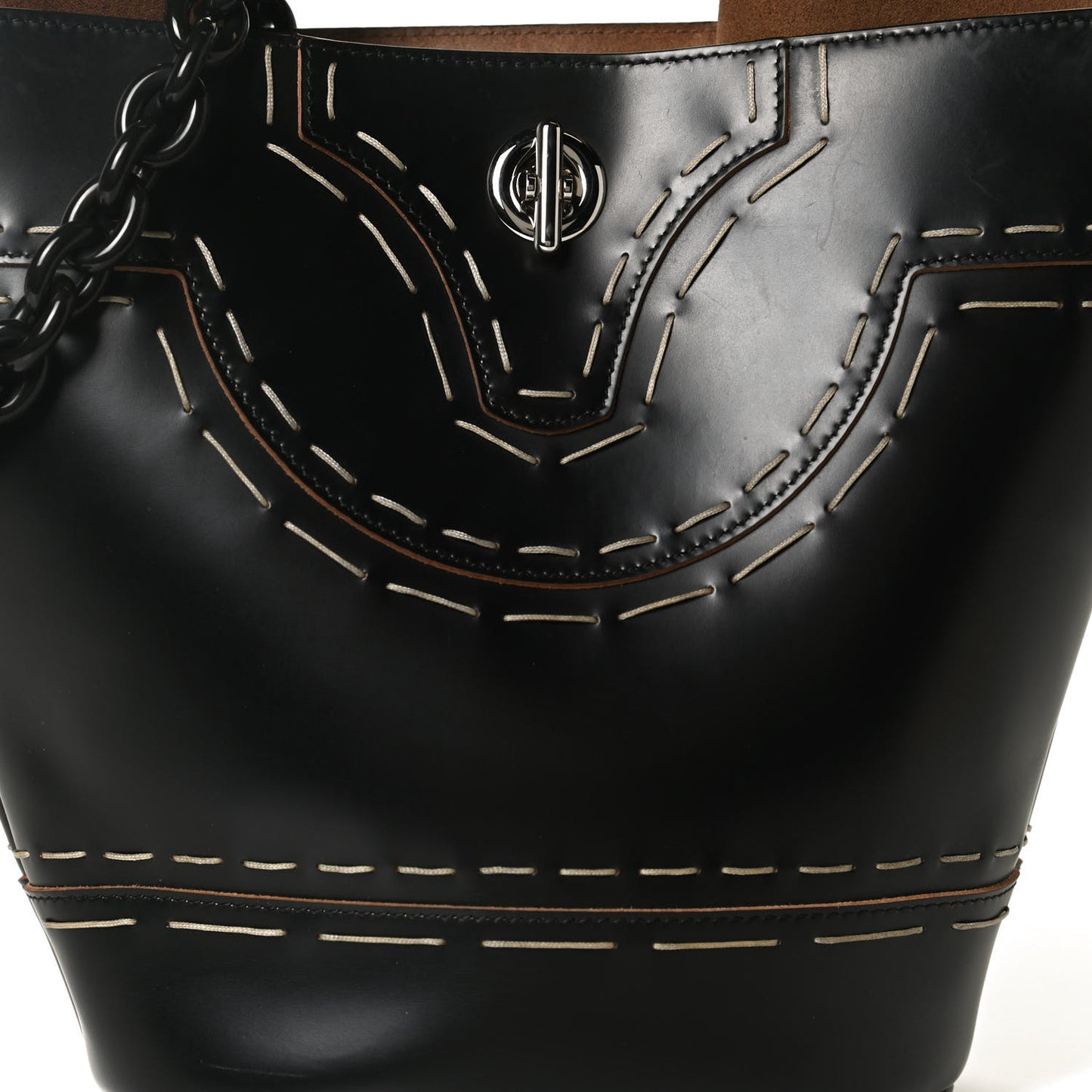 Calfskin Pickstitch Mini Top Handle Bucket Bag Black